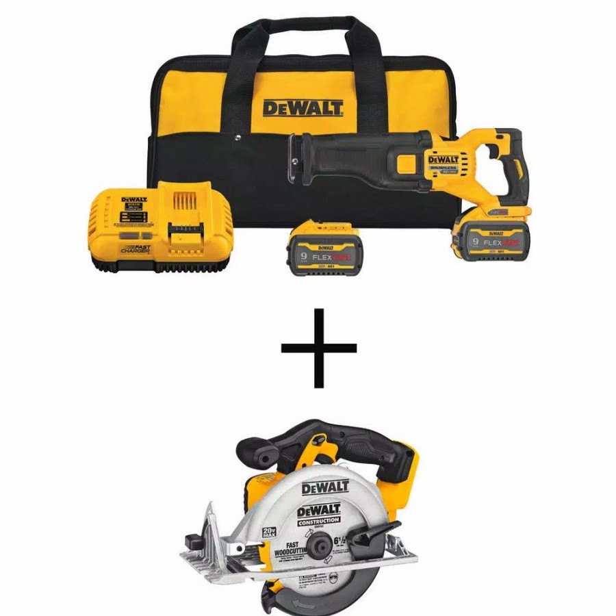 Power Tool Combo Kits * | Power Tool Combo Kits Dewalt Flexvolt 60-Volt Max Cordless Brushless Reciprocating Saw With (2) Flexvolt 9.0Ah Batteries & 6-1/2 In. Circular Saw