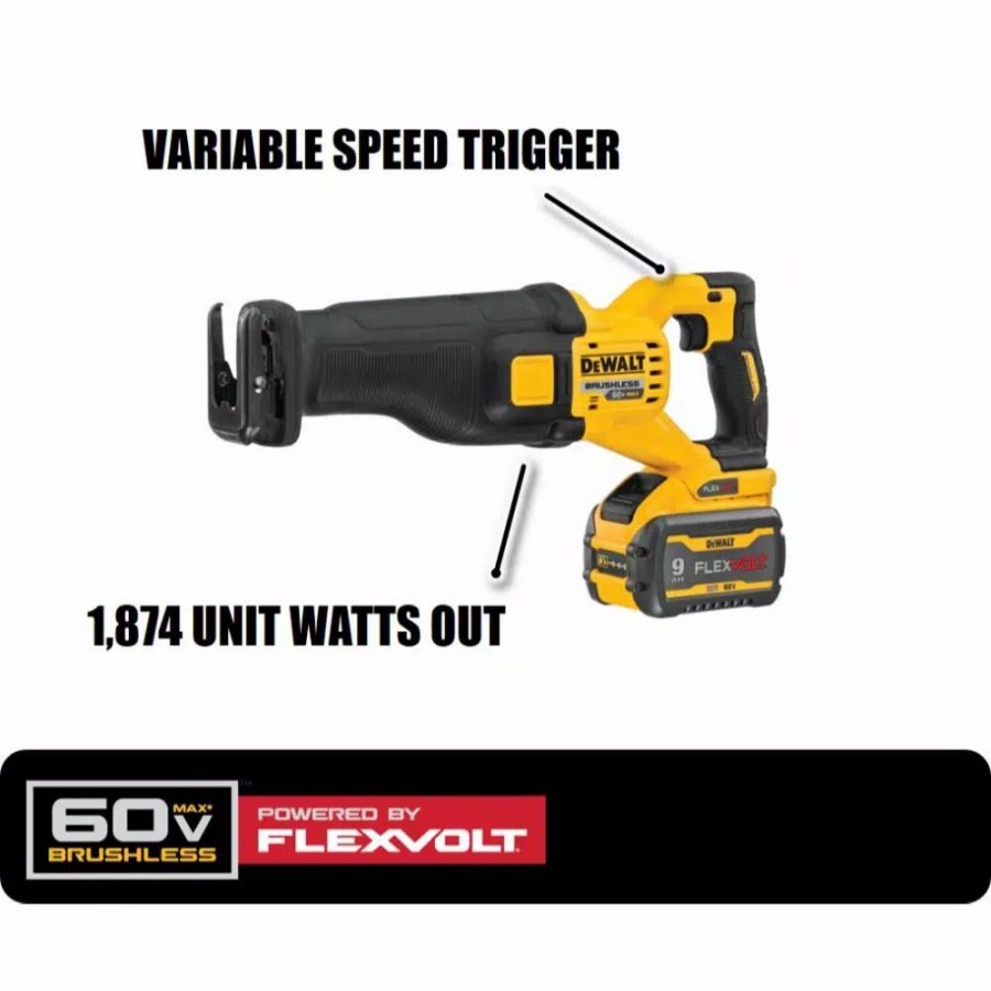 Power Tool Combo Kits * | Power Tool Combo Kits Dewalt Flexvolt 60-Volt Max Cordless Brushless Reciprocating Saw With (2) Flexvolt 9.0Ah Batteries & 6-1/2 In. Circular Saw