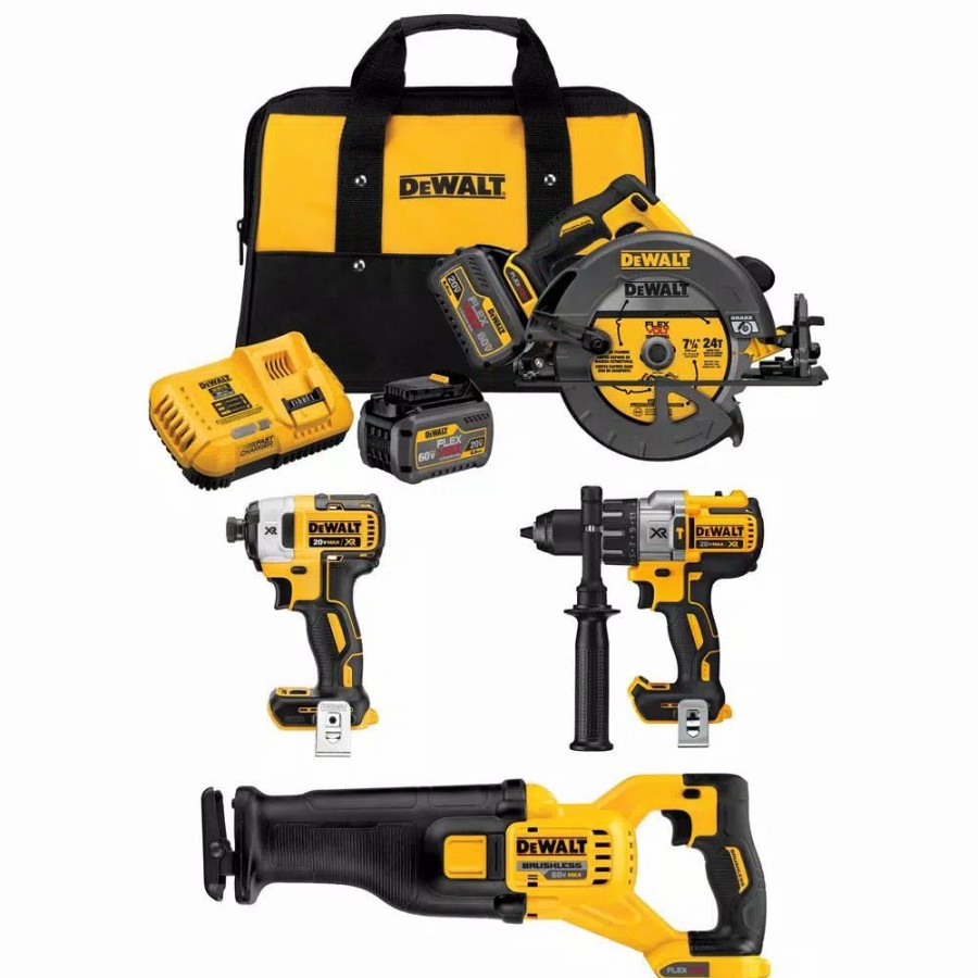 Power Tool Combo Kits * | Power Tool Combo Kits Dewalt Flexvolt 60-Volt Max Cordless Combo Kit (4-Tool) With (2) Flexvolt 6.0Ah Batteries