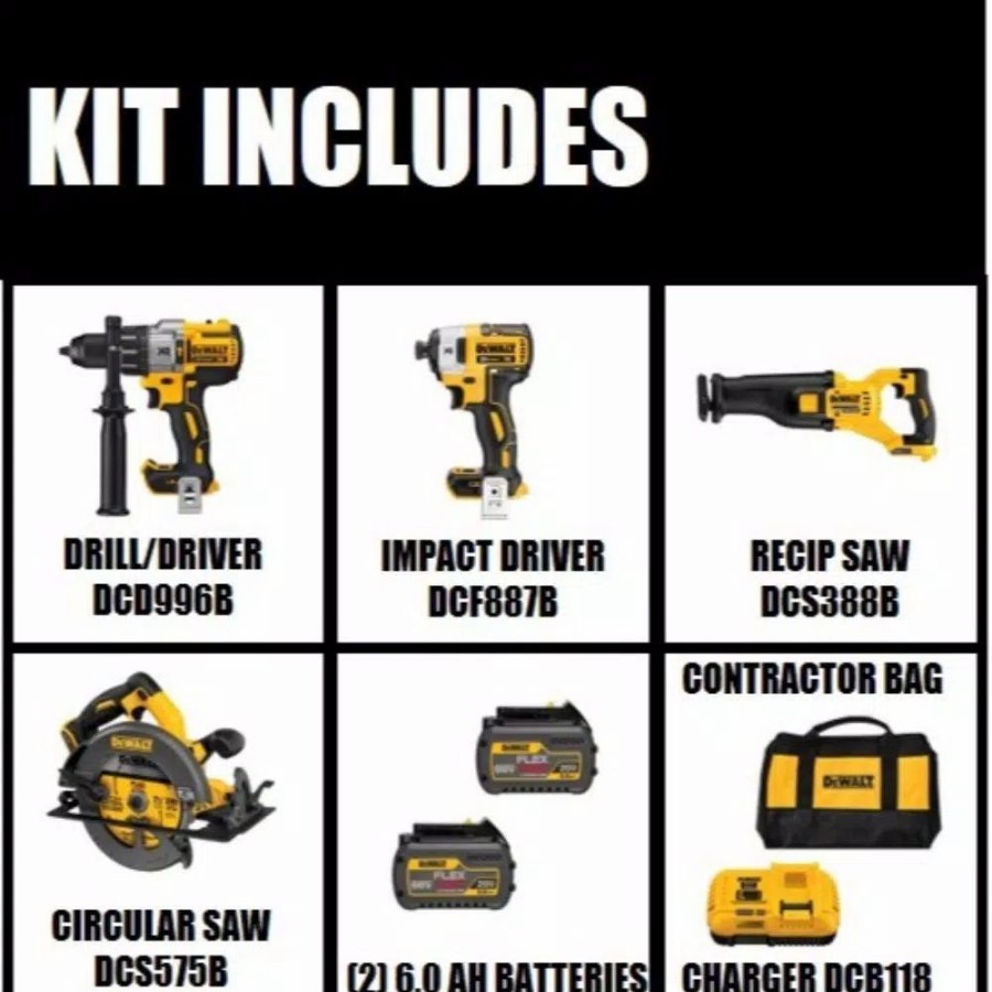 Power Tool Combo Kits * | Power Tool Combo Kits Dewalt Flexvolt 60-Volt Max Cordless Combo Kit (4-Tool) With (2) Flexvolt 6.0Ah Batteries