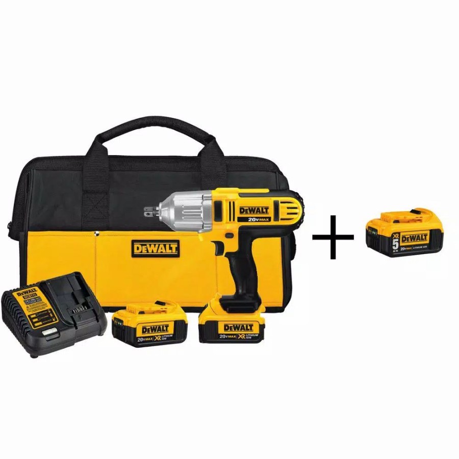 Impact Wrenches * | Impact Wrenches Dewalt 20-Volt Max Cordless 1/2 In. High Torque Impact Wrench With Detent Pin, (2) 20-Volt 4.0Ah & (1) 20-Volt 5.0Ah Batteries