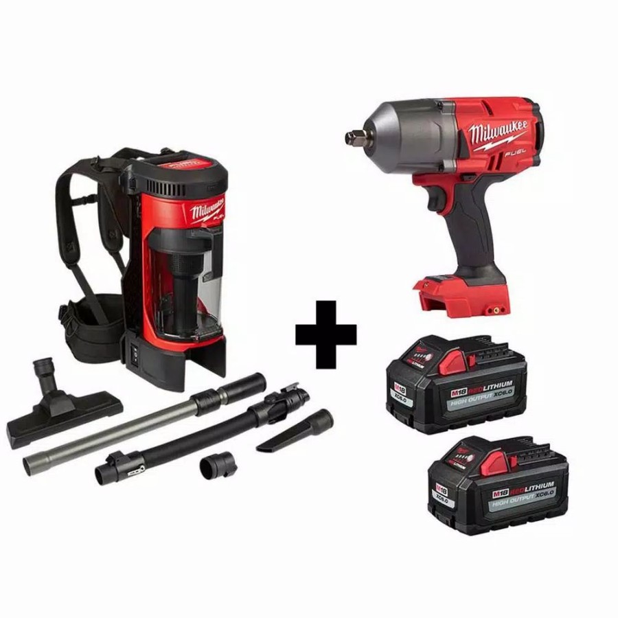 Impact Wrenches * | Impact Wrenches Milwaukee M18 Fuel 18-Volt 1/2 In. Lithium-Ion Cordless Impact Wrench W/ Friction Ring & Backpack Vacuum W/ Two 6.0Ah Batteries