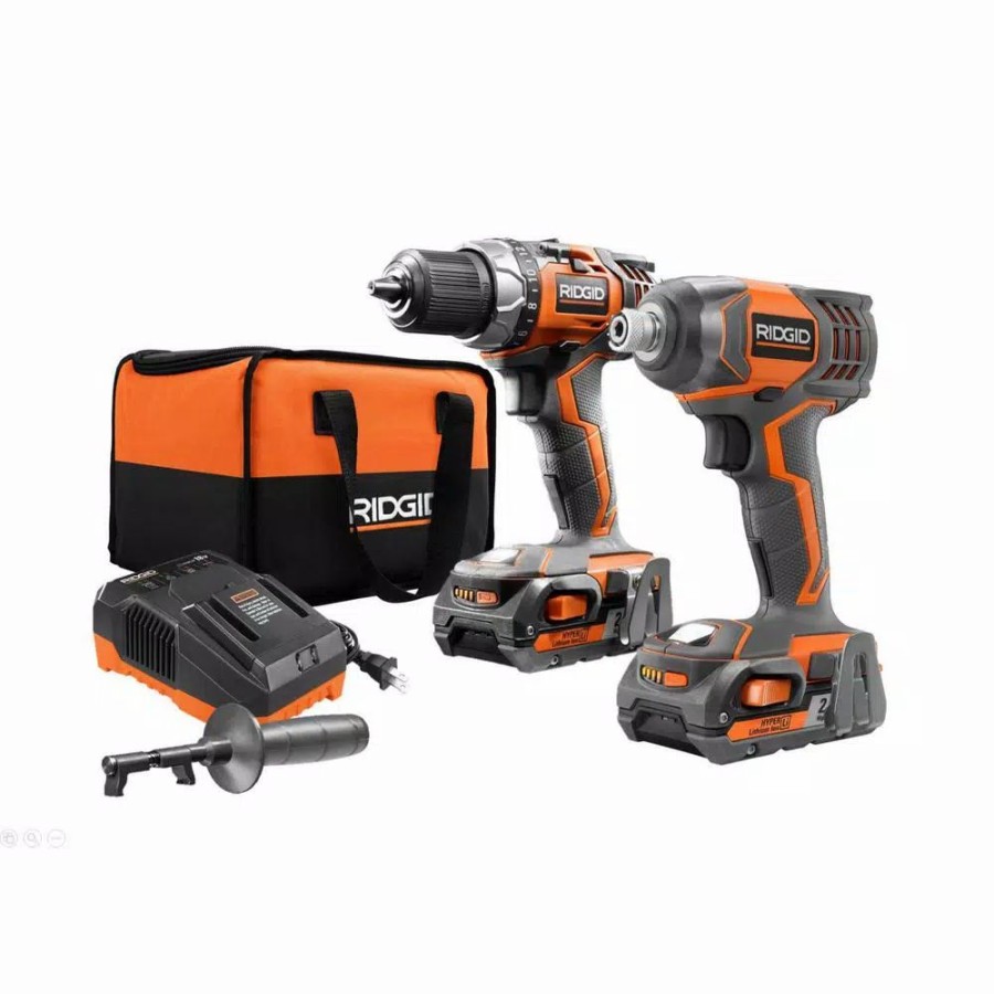 Power Tool Combo Kits * | Power Tool Combo Kits Ridgid 18-Volt Lithium-Ion Cordless Drill/Driver And Impact Driver 2-Tool Combo Kit With (2) 2.0 Ah Batteries, Charger, And Bag