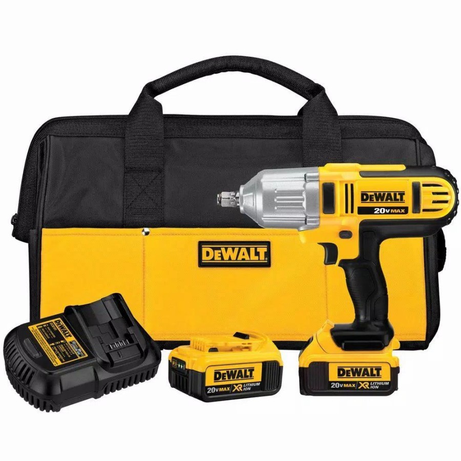 Impact Wrenches * | Impact Wrenches Dewalt 20-Volt Max Cordless 1/2 In. High Torque Impact Wrench With Hog Ring & (2) 20-Volt 4.0Ah Batteries