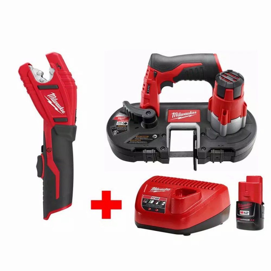 Power Tool Combo Kits * | Power Tool Combo Kits Milwaukee M12 12-Volt Lithium-Ion Cordless Sub-Compact Band Saw And Copper Tubing Cutter Combo Kit W/(1) 2.0Ah Battery And Charger