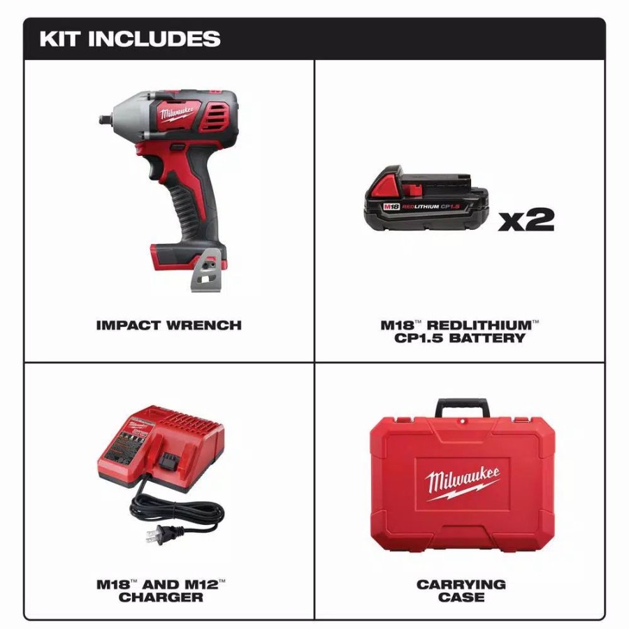 Impact Wrenches * | Impact Wrenches Milwaukee M18 18-Volt Lithium-Ion Cordless 3/8 In. Impact Wrench W/ Friction Ring W/(2) 1.5Ah Batteries, Charger, Hard Case