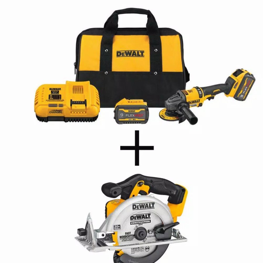 Power Tool Combo Kits * | Power Tool Combo Kits Dewalt Flexvolt 60-Volt Max Brushless 4-1/2 In. 6 In. Small Angle Grinder, (2) Flexvolt 9.0Ah Batteries & 6-1/2 In. Circ Saw