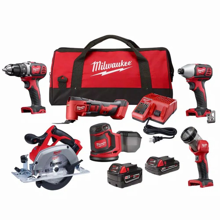 Power Tool Combo Kits * | Power Tool Combo Kits Milwaukee M18 18-Volt Lithium-Ion Cordless Combo Kit (6-Tool) With 2 M18 Batteries, 1 Charger, 1 Tool Bag