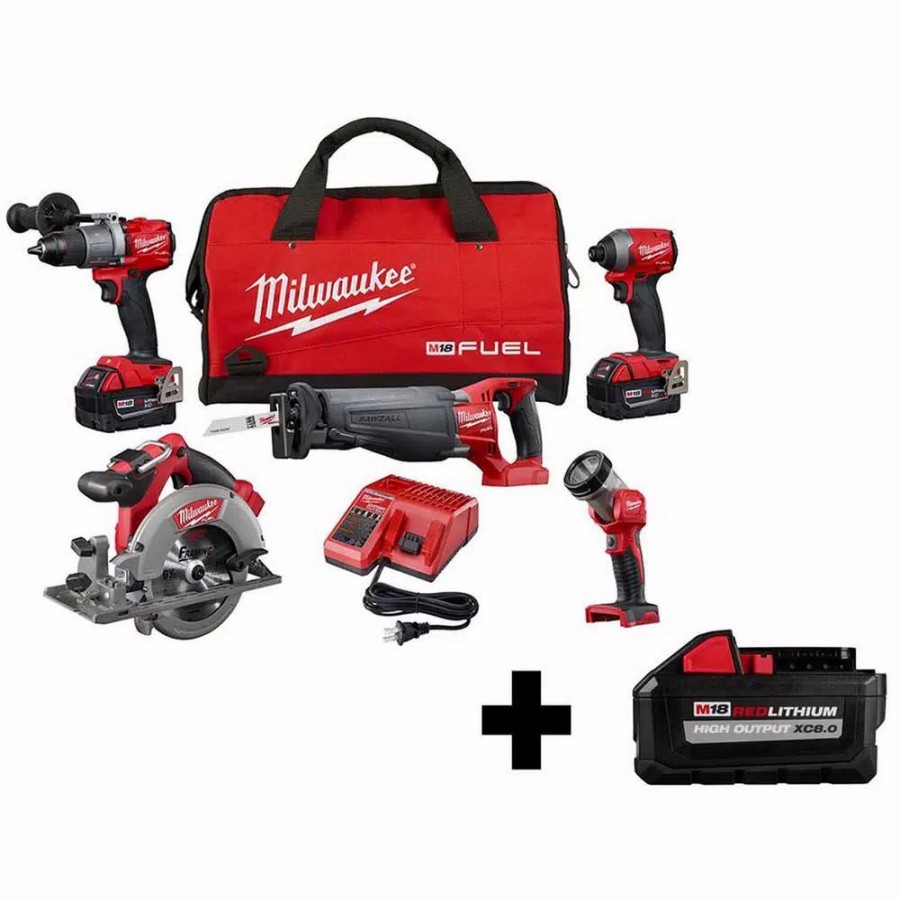 Power Tool Combo Kits * | Power Tool Combo Kits Milwaukee M18 Fuel 18-Volt Lithium-Ion Brushless Cordless Combo Kit (5-Tool) With Bonus Xc 8.0Ah High Output Battery