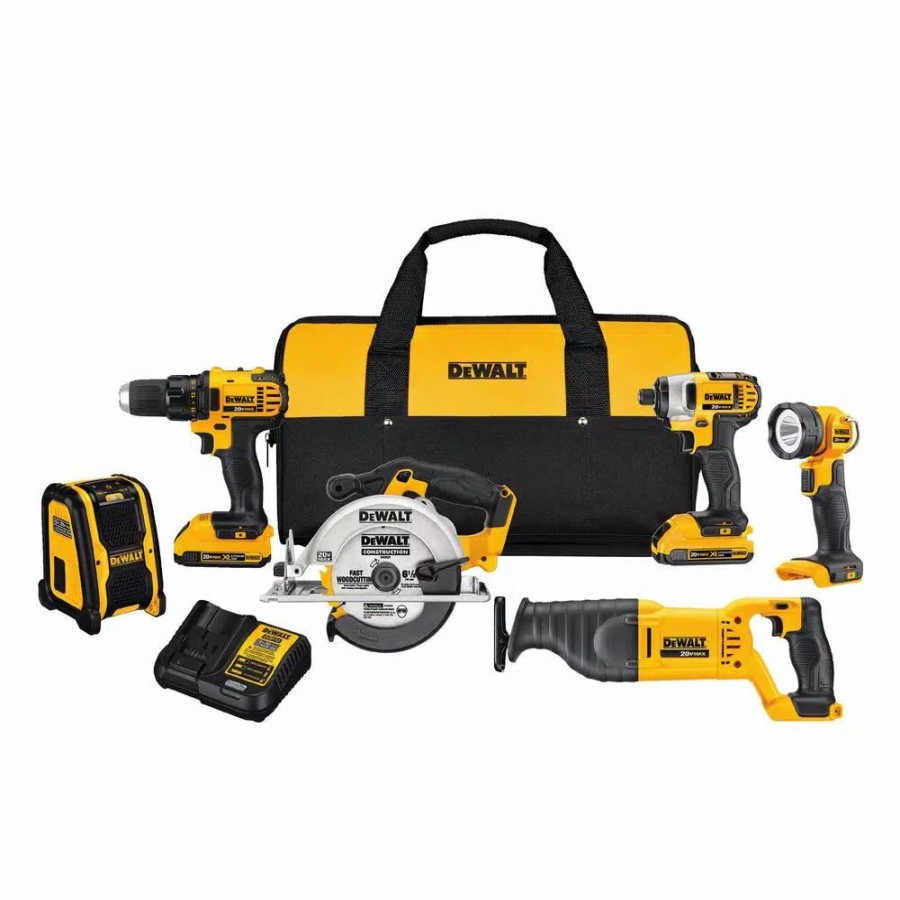 Power Tool Combo Kits * | Power Tool Combo Kits Dewalt 20-Volt Max Cordless Combo Kit (6-Tool) With (2) 20-Volt 2.0Ah Batteries & Charger