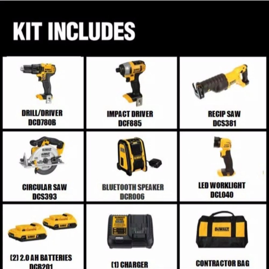 Power Tool Combo Kits * | Power Tool Combo Kits Dewalt 20-Volt Max Cordless Combo Kit (6-Tool) With (2) 20-Volt 2.0Ah Batteries & Charger