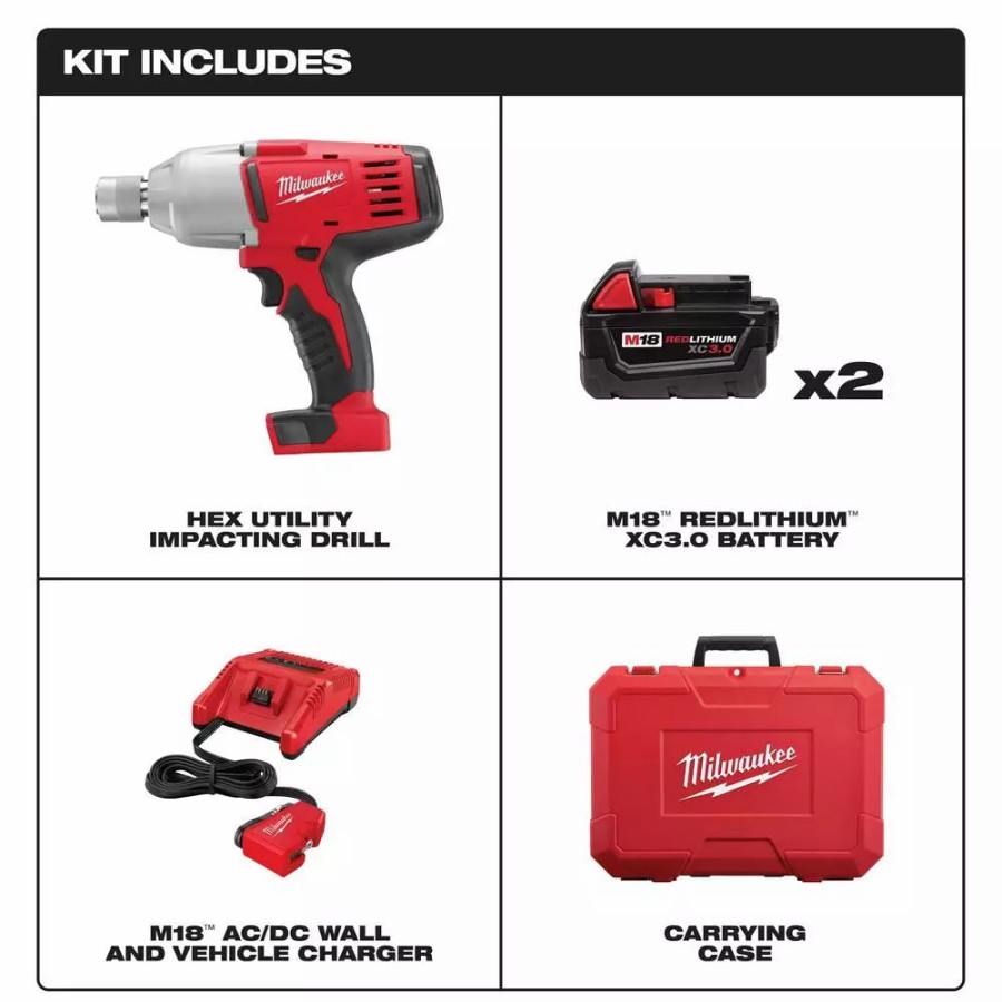 Impact Wrenches * | Impact Wrenches Milwaukee M18 18-Volt Lithium-Ion Cordless 7/16 In. Impact Wrench Kit W/(2) 3.0Ah Batteries, Charger, Hard Case