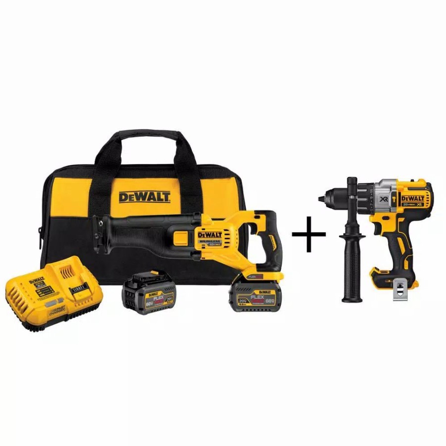 Power Tool Combo Kits * | Power Tool Combo Kits Dewalt Flexvolt 60-Volt Max Cordless Brushless Reciprocating Saw With (2) Flexvolt 6.0Ah Batteries & Hammer Drill/Driver