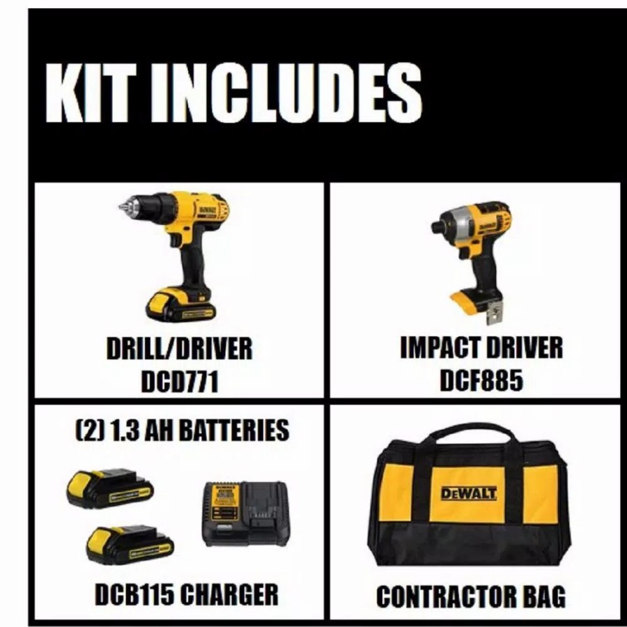 Power Tool Combo Kits * | Power Tool Combo Kits Dewalt 20-Volt Max Cordless Drill/Impact Combo Kit (2-Tool) With (2) 20-Volt 1.3Ah Batteries, Charger & Bag