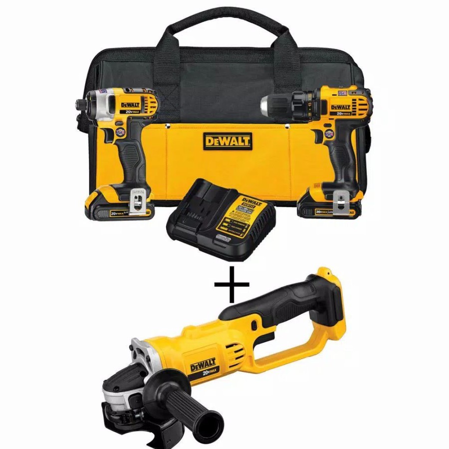 Power Tool Combo Kits * | Power Tool Combo Kits Dewalt 20-Volt Max Cordless Drill/Impact Combo Kit (2-Tool) With (2) 20-Volt 1.5Ah Batteries, Charger & 4-1/2 In. Grinder