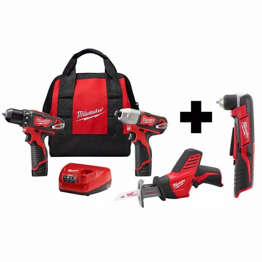 Power Tool Combo Kits * | Power Tool Combo Kits Milwaukee M12 12-Volt Lithium-Ion Cordless Combo Tool Kit (3-Tool) With M12 Right Angle Drill