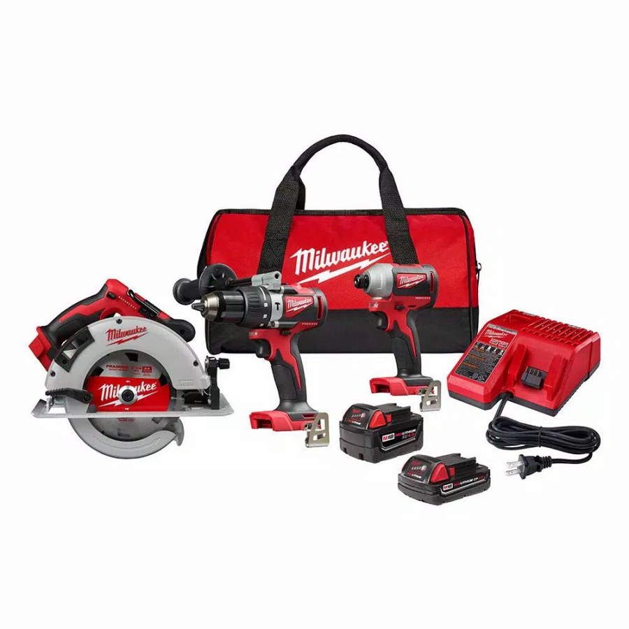 Power Tool Combo Kits * | Power Tool Combo Kits Milwaukee M18 18-Volt Lithium-Ion Brushless Cordless Hammer Drill/Impact/Circular Saw Combo Kit (3-Tool) With 2-Batteries