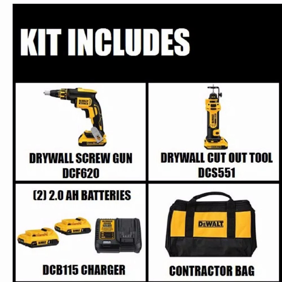 Power Tool Combo Kits * | Power Tool Combo Kits Dewalt 20-Volt Max Xr Cordless Drywall Screw Gun/Cut-Out Tool Combo Kit (2-Tool) With (2) 20-Volt 2.0Ah Batteries & Charger