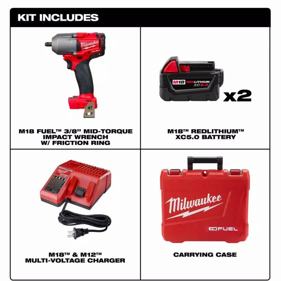 Impact Wrenches * | Impact Wrenches Milwaukee M18 Fuel 18-Volt Lithium-Ion Mid Torque Brushless Cordless 3/8 In. Impact Wrench W/ Friction Ring W/(2) 5.0Ah Batteries