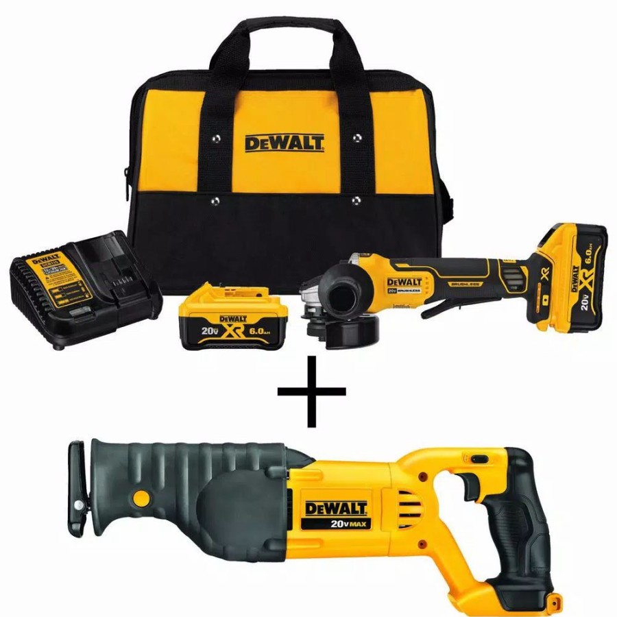 Power Tool Combo Kits * | Power Tool Combo Kits Dewalt 20-Volt Max Xr Cordless Brushless 4-1/2 In. Small Angle Grinder, (2) 20-Volt 6.0Ah Batteries & Reciprocating Saw