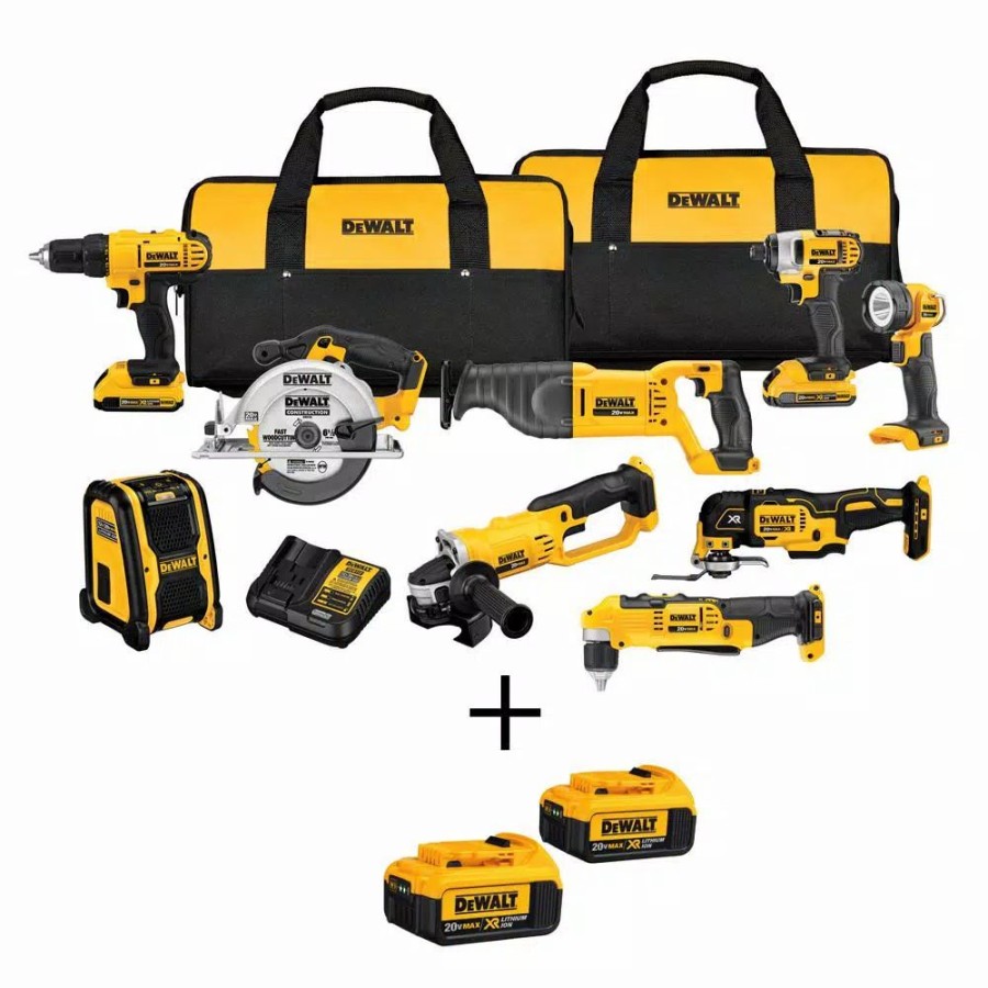 Power Tool Combo Kits * | Power Tool Combo Kits Dewalt 20-Volt Max Cordless Combo Kit (9-Tool) With (2) 20-Volt 2.0Ah Batteries & (2) 20-Volt 4.0Ah Batteries