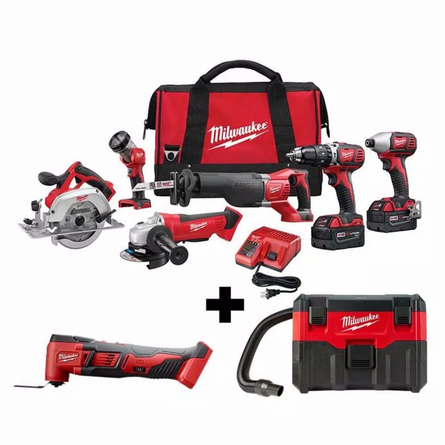 Power Tool Combo Kits * | Power Tool Combo Kits Milwaukee M18 18-Volt Lithium-Ion Cordless Combo Tool Kit (6-Tool) W/ Wet/Dry Vacuum And Oscillating Multi-Tool