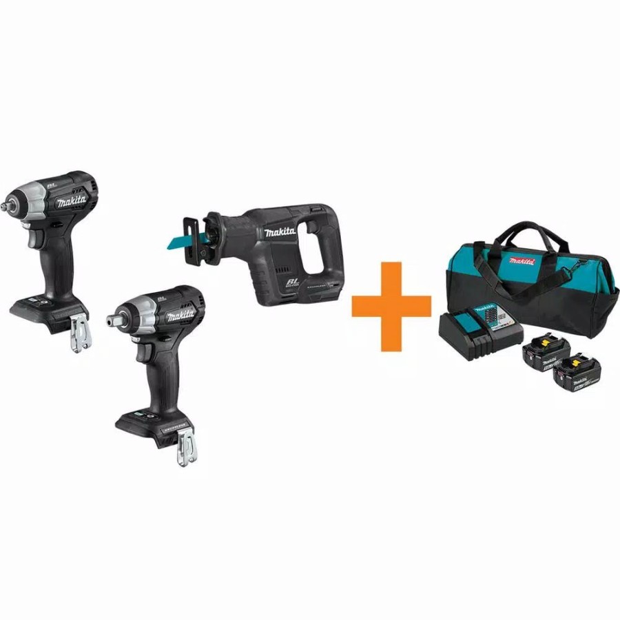 Power Tool Combo Kits * | Power Tool Combo Kits Makita 18V Lxt Sub-Compact Brushless Recipro Saw, 3/8 In. Impact Wrench And 1/2 In. Impact Wrench W/ Bonus 18V Lxt Starter Pack