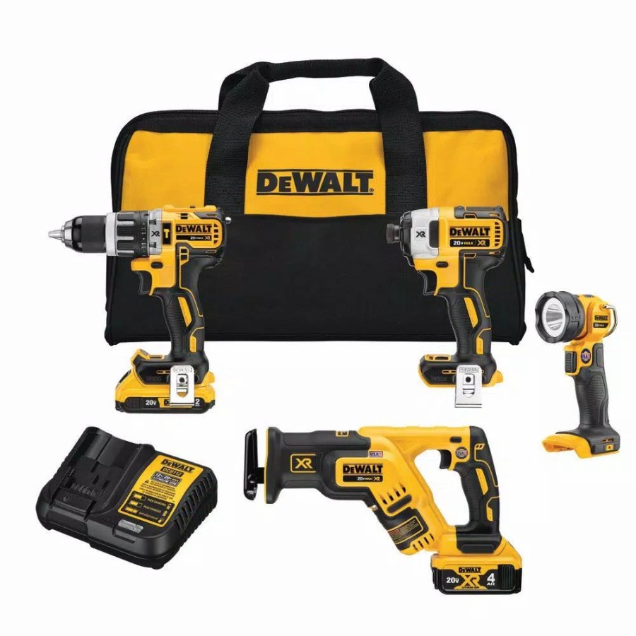 Power Tool Combo Kits * | Power Tool Combo Kits Dewalt 20-Volt Max Cordless Brushless Combo Kit (4-Tool) With (1) 20-Volt 4.0Ah Battery, (1) 20-Volt 2.0Ah Battery & Charger