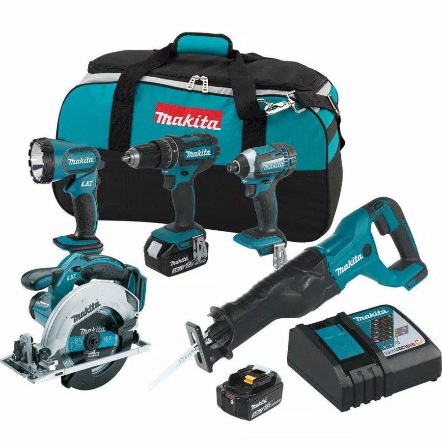 Power Tool Combo Kits * | Power Tool Combo Kits Makita 18-Volt Lxt Lithium-Ion Cordless Combo Kit (5-Tool) With (2) 3.0 Ah Batteries, Rapid Charger And Tool Bag