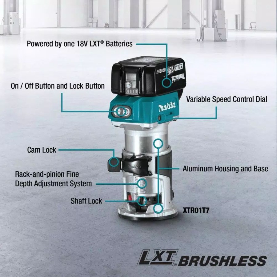 Power Tool Combo Kits * | Power Tool Combo Kits Makita 18V Lxt Brushless Compact Router, 18V X2 (36V) 6-1/2 In. Plunge Circ Saw And 2 Gal. Vacuum With Bonus 18V Starter Pack