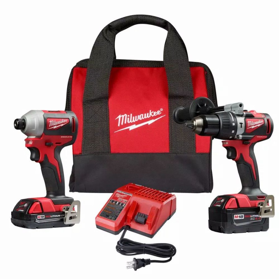 Power Tool Combo Kits * | Power Tool Combo Kits Milwaukee M18 18-Volt Lithium-Ion Brushless Cordless Hammer Drill/Impact Combo Kit (2-Tool) With 2 Batteries, Charger And Bag