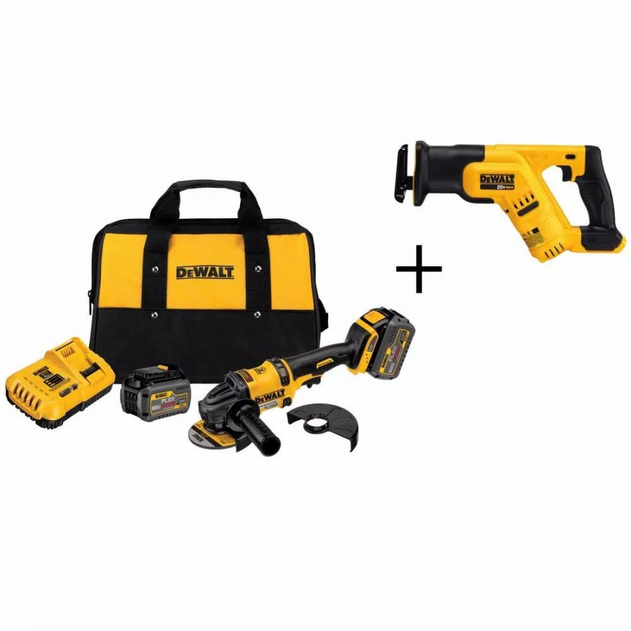 Power Tool Combo Kits * | Power Tool Combo Kits Dewalt Flexvolt 60-Volt Max Cordless Brushless 4-1/2 In. Angle Grinder, (2) Flexvolt 6.0Ah Batteries & Reciproacting Saw