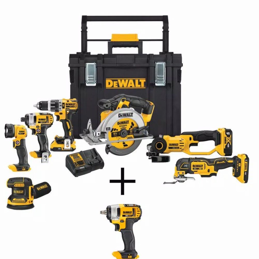 Power Tool Combo Kits * | Power Tool Combo Kits Dewalt 20-Volt Max Cordless Combo Kit (7-Tool) With Toughsystem Case, (1) 4.0Ah Battery, (2) 2.0Ah Batteries & Impact Wrench