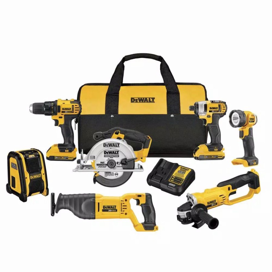 Power Tool Combo Kits * | Power Tool Combo Kits Dewalt 20-Volt Max Cordless Combo Kit (7-Tool) With (2) 20-Volt 2.0Ah Batteries & Charger