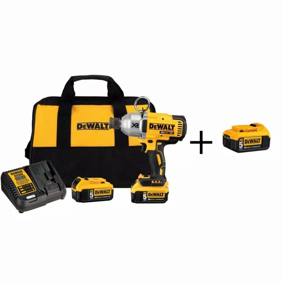 Impact Wrenches * | Impact Wrenches Dewalt 20-Volt Max Xr Cordless Brushless 7/16 In. High Torque Impact Wrench Quick Release Chuck & (3) 20-Volt 5.0Ah Batteries