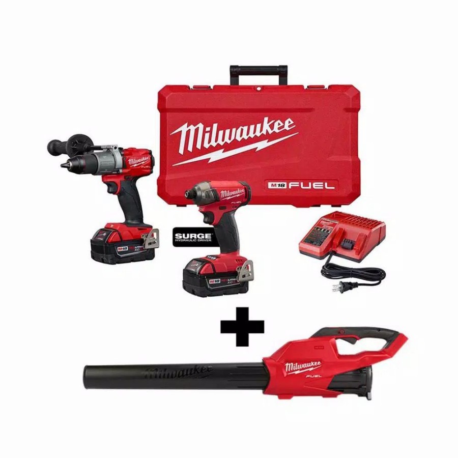 Power Tool Combo Kits * | Power Tool Combo Kits Milwaukee M18 Fuel 18-Volt Lithium-Ion Brushless Cordless Surge Impact/Hammer Drill Combo Kit With M18 Fuel Handheld Blower