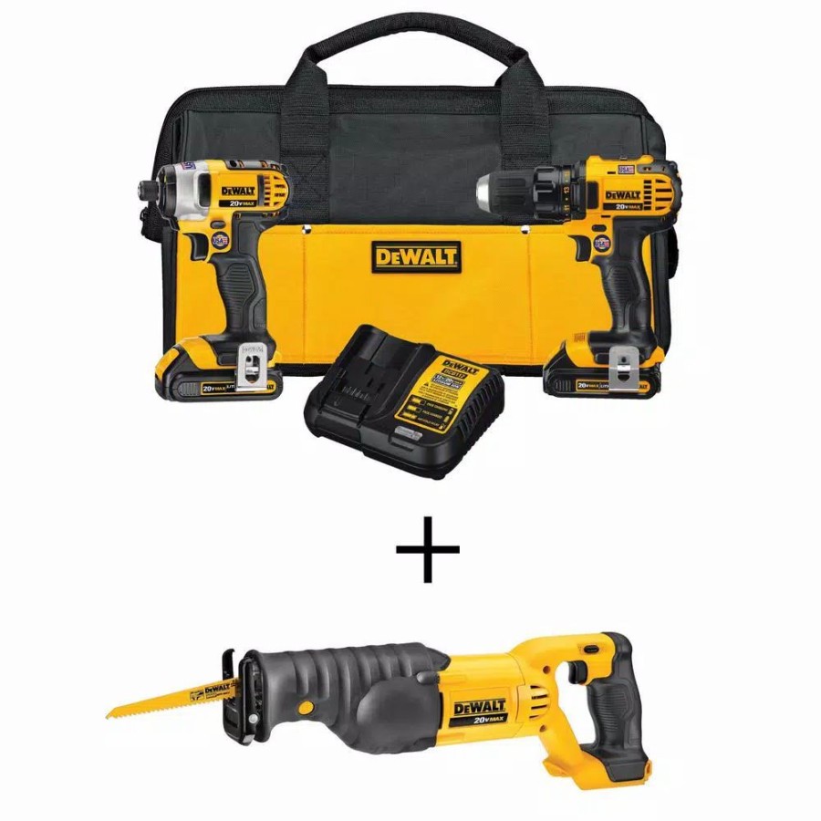 Power Tool Combo Kits * | Power Tool Combo Kits Dewalt 20-Volt Max Cordless Drill/Impact Combo Kit (2-Tool) With (2) 20-Volt 1.5Ah Batteries, Charger & Reciprocating Saw