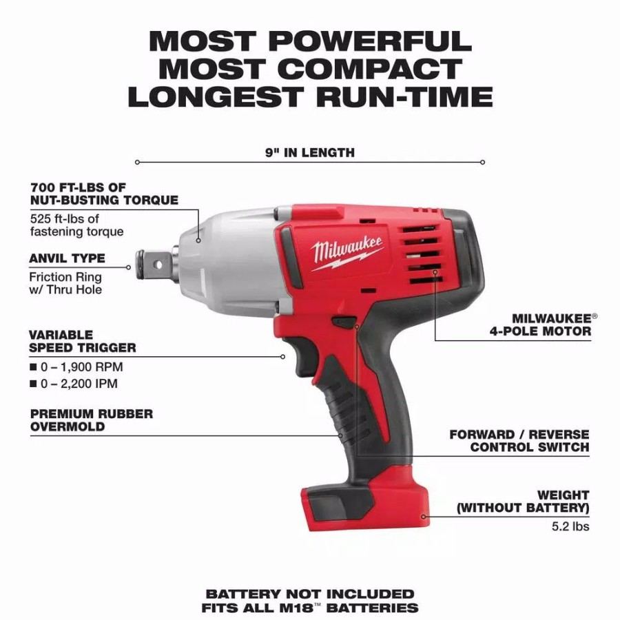 Impact Wrenches * | Impact Wrenches Milwaukee M18 18-Volt Lithium-Ion Cordless 3/4 In. Impact Wrench With Friction Ring (Tool-Only)