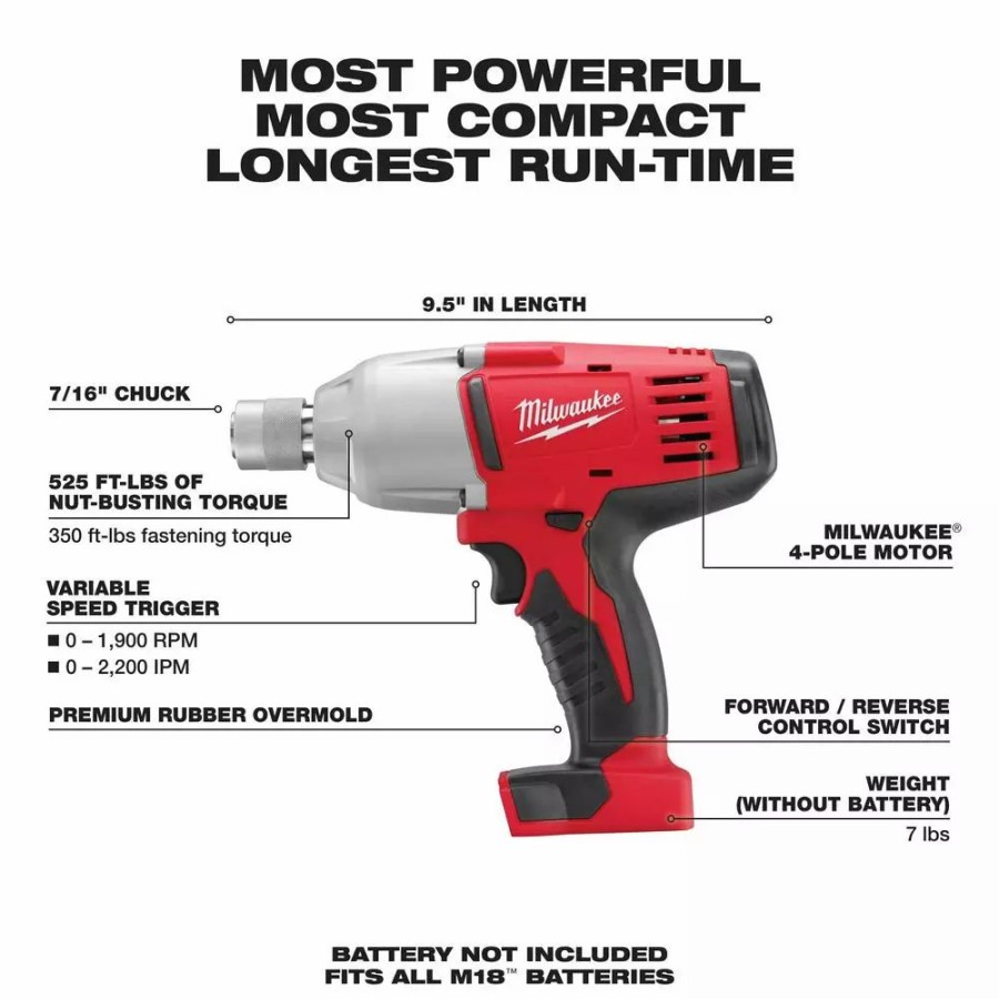 Impact Wrenches * | Impact Wrenches Milwaukee M18 18-Volt Lithium-Ion Cordless 7/16 In. Impact Wrench (Tool-Only)