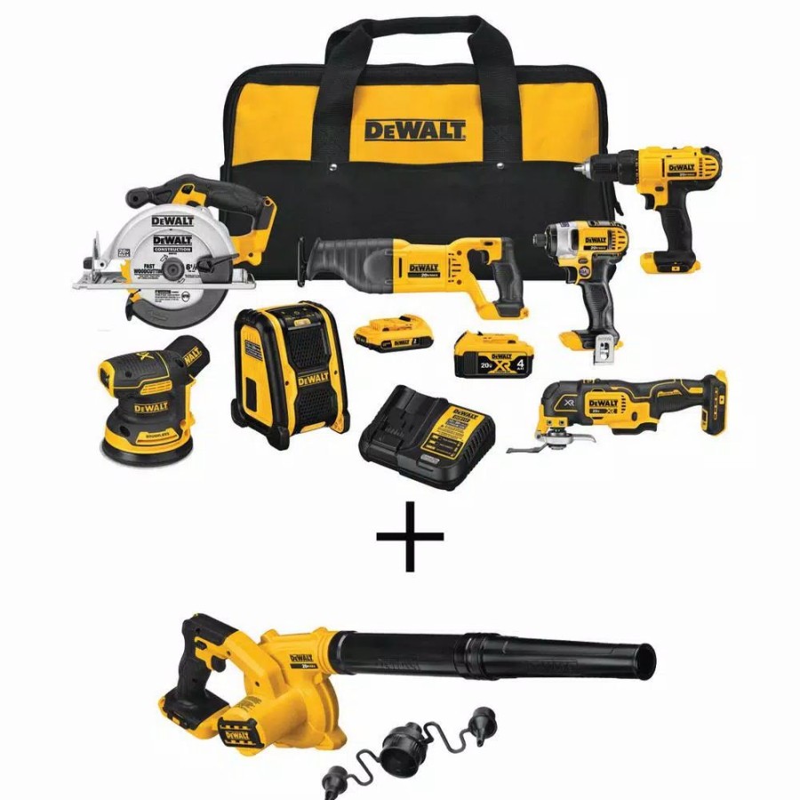 Power Tool Combo Kits * | Power Tool Combo Kits Dewalt 20-Volt Max Cordless Combo Kit (7-Tool) With (1) 20-Volt 4.0Ah Battery, (1) 20-Volt 2.0Ah Battery & Cordless Blower