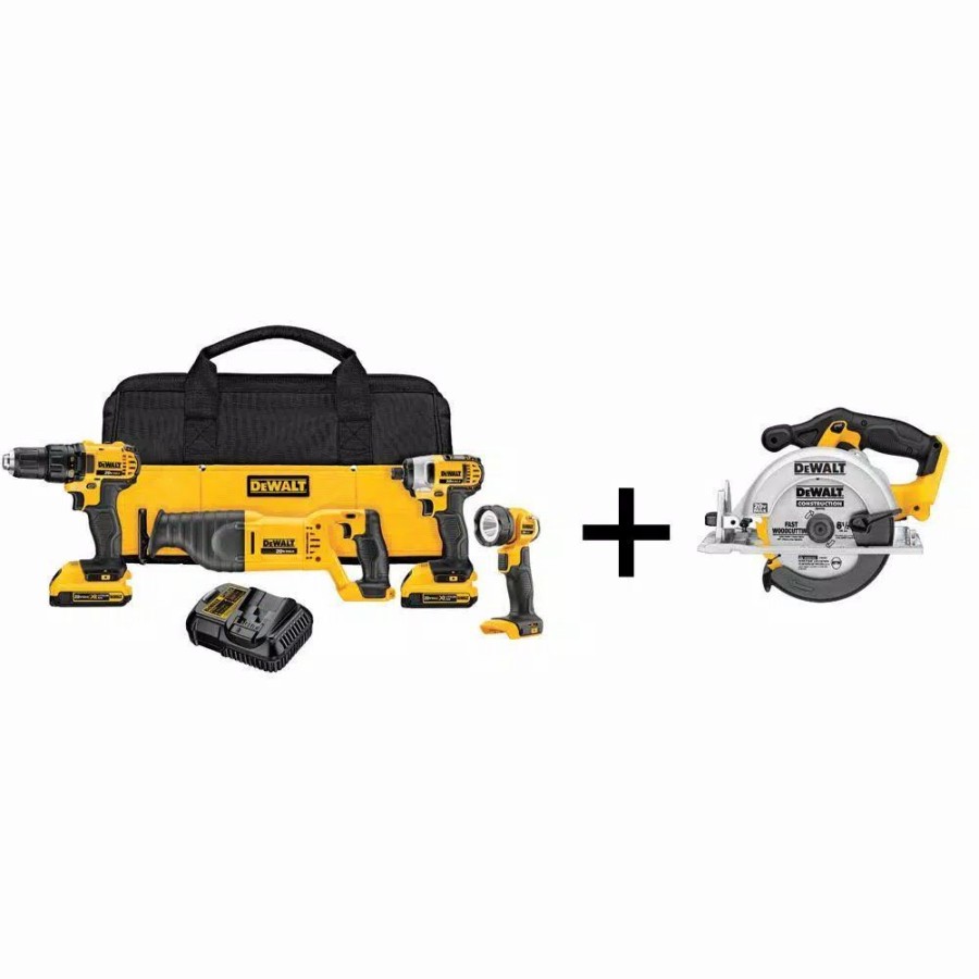 Power Tool Combo Kits * | Power Tool Combo Kits Dewalt 20-Volt Max Cordless Combo Kit (4-Tool) With (2) 20-Volt 2.0Ah Batteries & 6-1/2 In. Circular Saw