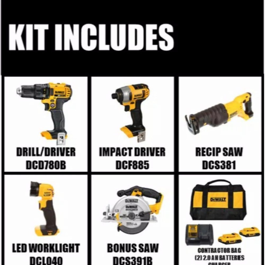 Power Tool Combo Kits * | Power Tool Combo Kits Dewalt 20-Volt Max Cordless Combo Kit (4-Tool) With (2) 20-Volt 2.0Ah Batteries & 6-1/2 In. Circular Saw