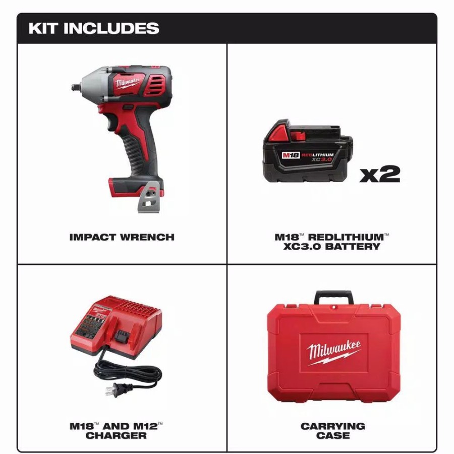 Impact Wrenches * | Impact Wrenches Milwaukee M18 18-Volt Lithium-Ion Cordless 3/8 In. Impact Wrench W/ Friction Ring Kit W/(2) 3.0Ah Batteries, Charger, Hard Case