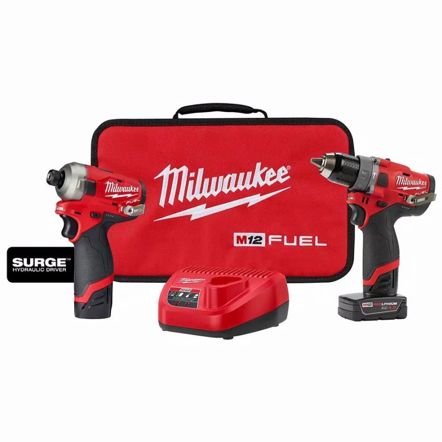 Power Tool Combo Kits * | Power Tool Combo Kits Milwaukee M12 Fuel 12-Volt Lithium-Ion Brushless Cordless Surge Impact And Drill Combo Kit (2-Tool) With 2 Batteries And Bag