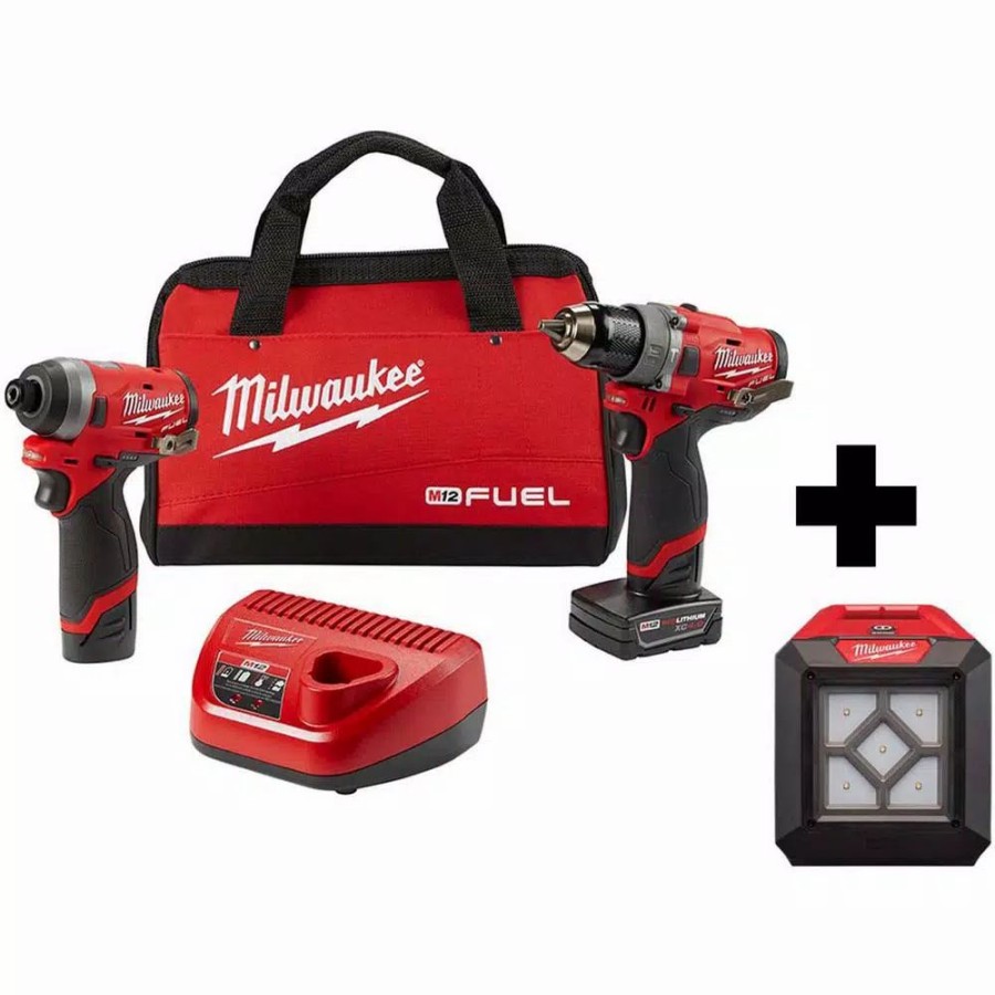 Power Tool Combo Kits * | Power Tool Combo Kits Milwaukee M12 Fuel 12-Volt Li-Ion Brushless Cordless Hammer Drill And Impact Driver Combo Kit (2-Tool) W/ Led Flood Light