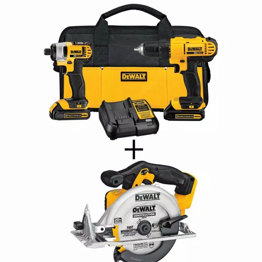 Power Tool Combo Kits * | Power Tool Combo Kits Dewalt 20-Volt Max Cordless Drill/Impact Combo Kit (2-Tool) With (2) 20-Volt 1.3Ah Batteries, Charger & 6-1/2 In. Circular Saw