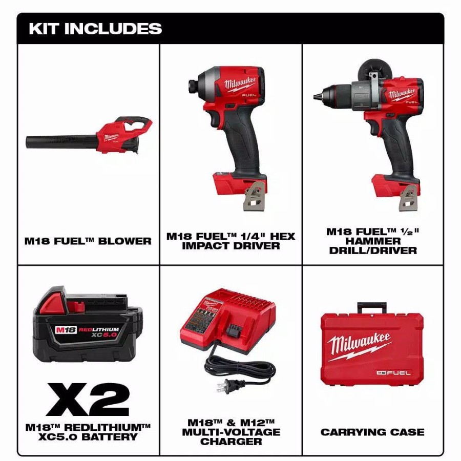 Power Tool Combo Kits * | Power Tool Combo Kits Milwaukee M18 Fuel 18-Volt Lithium-Ion Brushless Cordless Hammer Drill And Impact Driver Combo Kit (2-Tool) With Fuel Blower