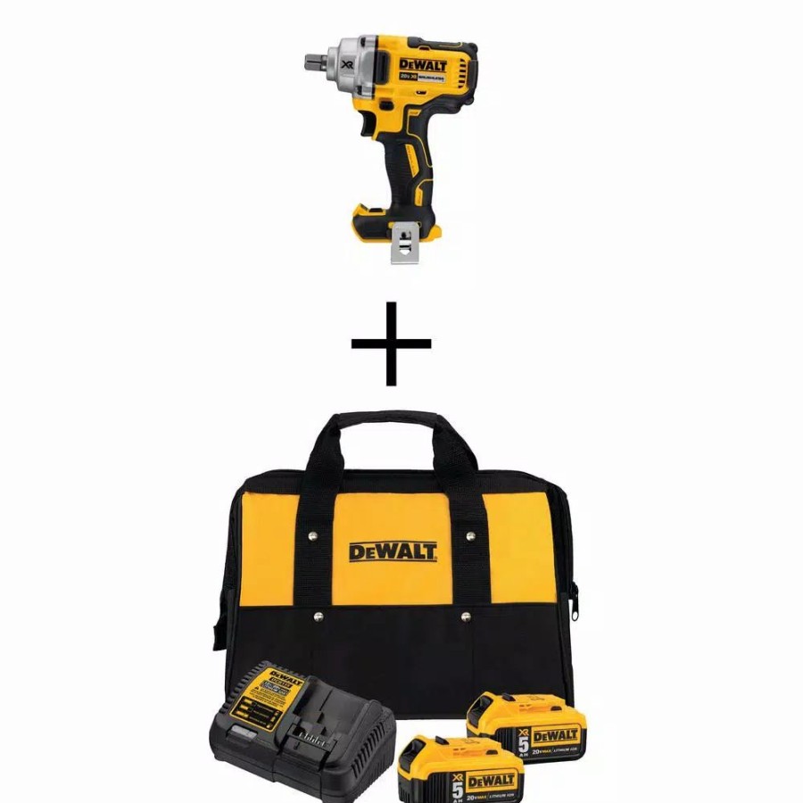 Impact Wrenches * | Impact Wrenches Dewalt 20-Volt Max Xr Cordless Brushless 1/2 In. Mid-Range Impact Wrench Detent Pin, (2) 20-Volt 5.0Ah Batteries & Charger