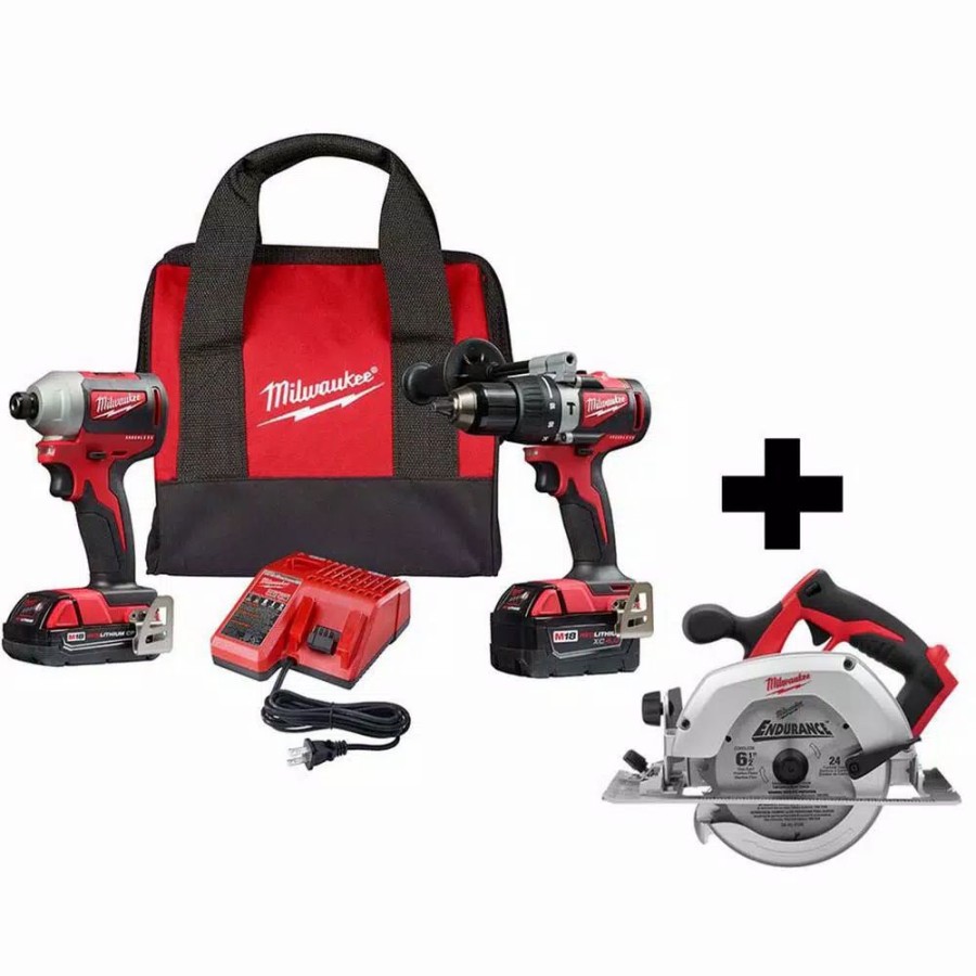 Power Tool Combo Kits * | Power Tool Combo Kits Milwaukee M18 18-Volt Lithium-Ion Brushless Cordless Hammer Drill And Impact Combo Kit With M18 6-1/2 In. Circular Saw