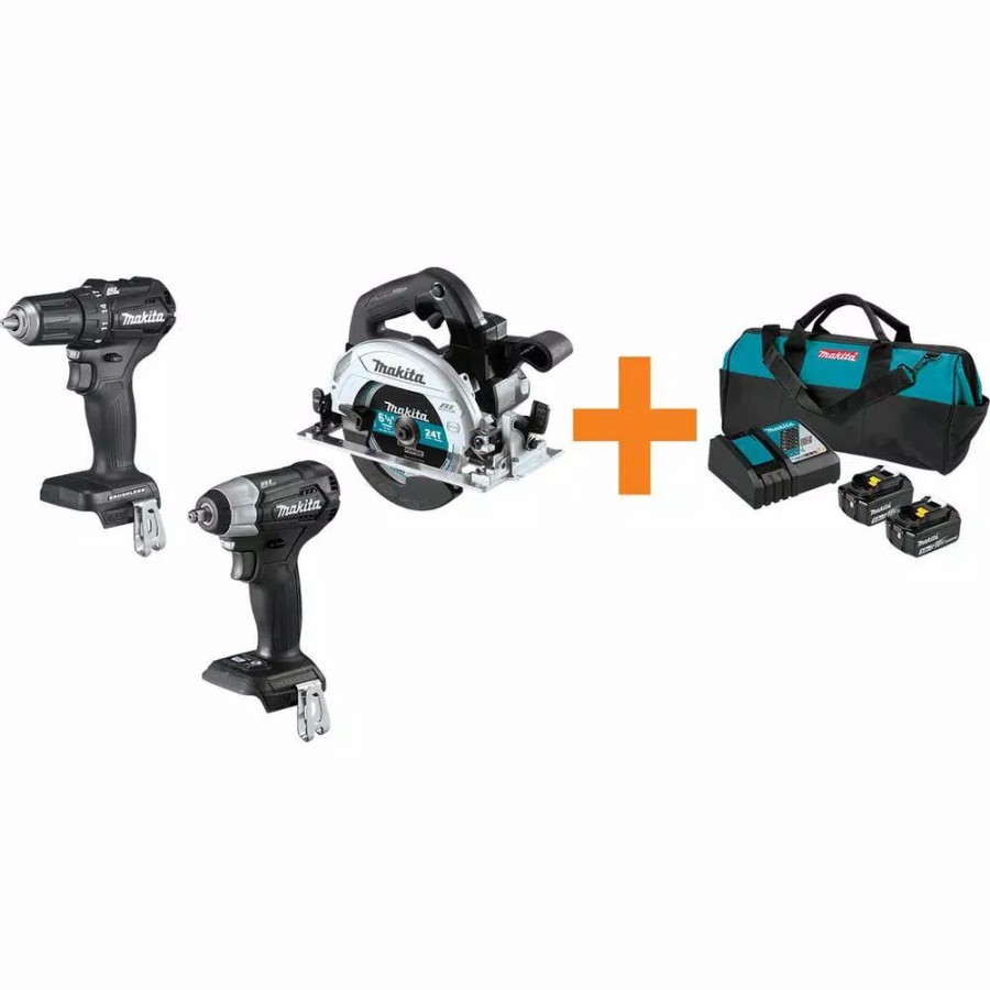 Power Tool Combo Kits * | Power Tool Combo Kits Makita 18V Lxt Sub-Compact Brushless 1/2 In. Driver Drill, 6-1/2 In. Circ Saw And Recipro Saw With Bonus 18V Lxt Starter Pack